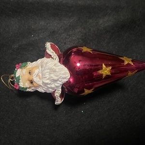 Vintage European style blown glass Santa ornament